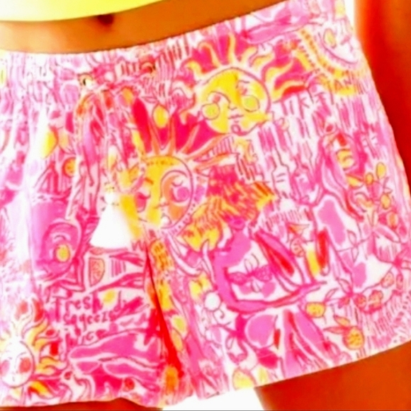 Lilly Pulitzer Pants - Lilly Pulitzer Pink and Yellow Women's Shorts, "Kinis In The Keys."